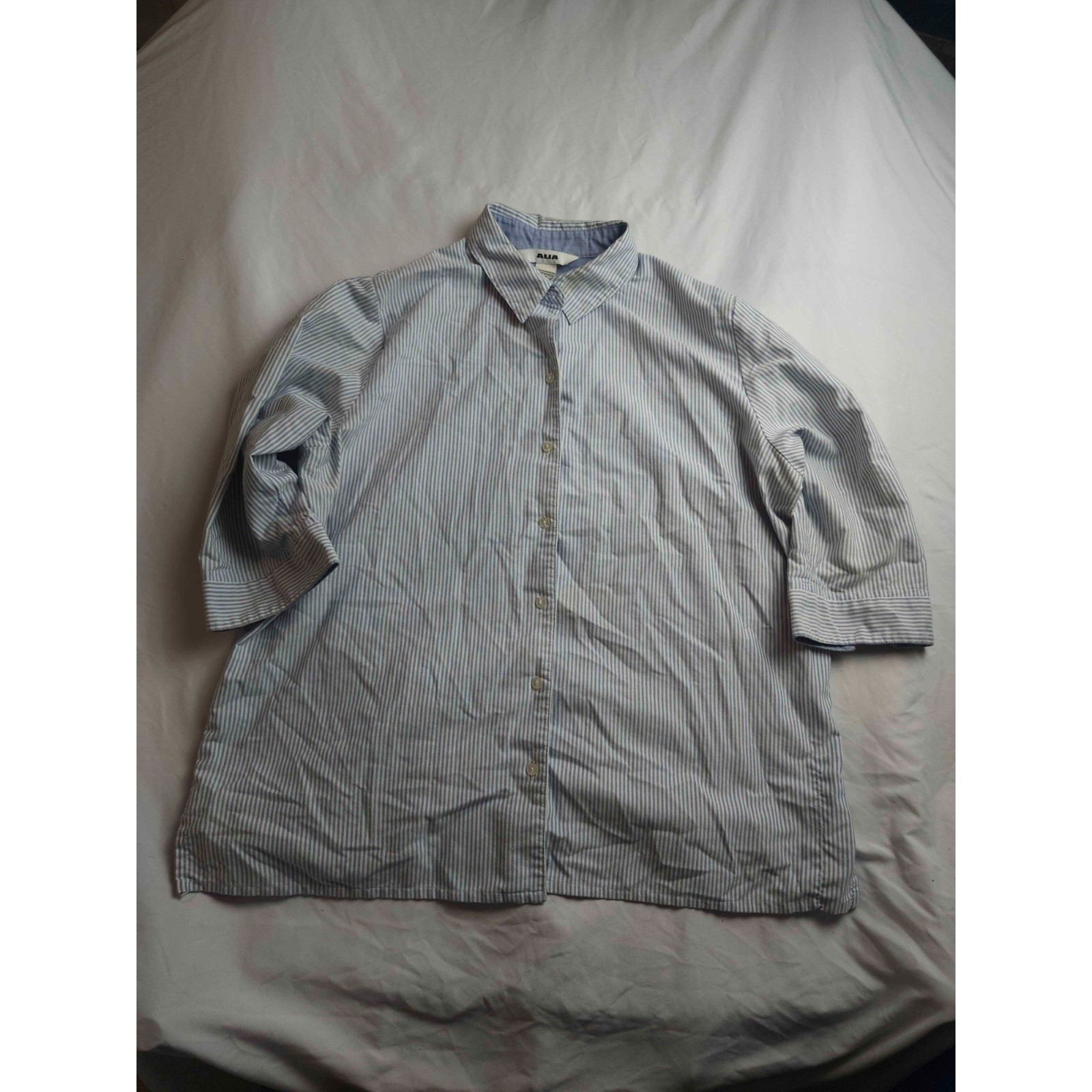 Alia Shirt Top Womens Size 18w Blue White Striped Button Up 3/4 Sleeves Casual